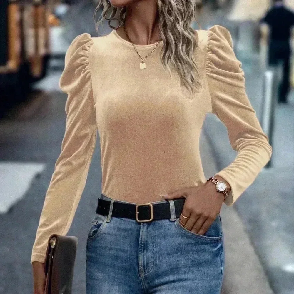 Apricot Casual Women's Velvet Gigot Sleeve T-Shirt - Picture 6 of 6